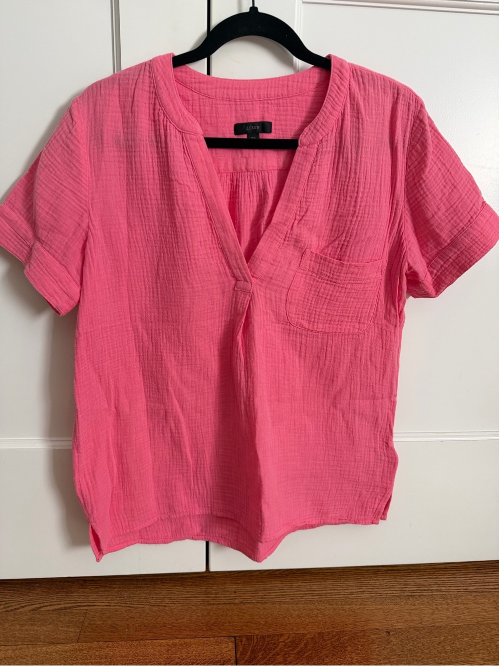 J. Crew Pink Gauze V-Neck Short Sleeve Blouse